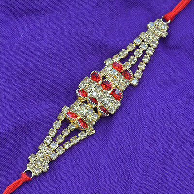 Shining Red and White Jewels and Diamonds in Graceful Silk Dori