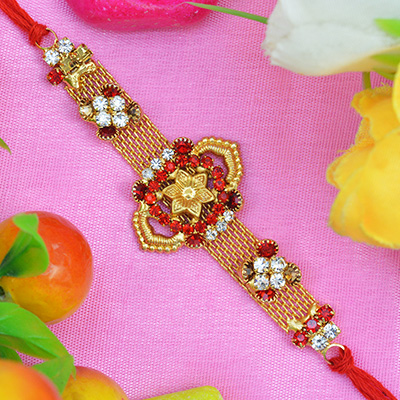 Awesome Golden Flower Decorated Center with Tiny Gorgeous Multicolor Diamonds