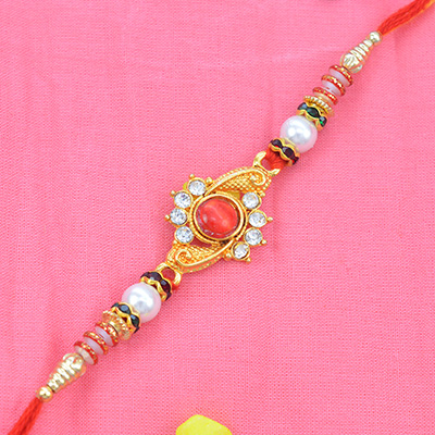 Red Small Kundan with Jewels astonish Kundan Meena Rakhi