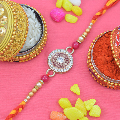 Coin Shaped Pink Colored Amazing Looking Meena Work Rakhi