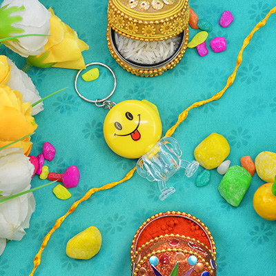 Stunning Smiley Emoji Keychain Kids Rakhi
