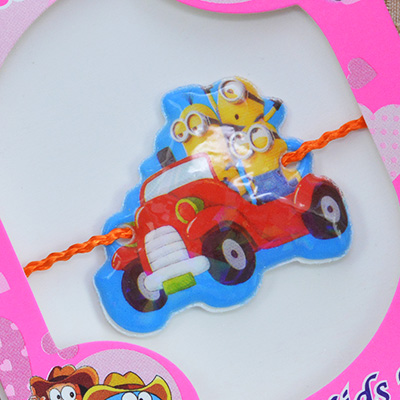 Minions Driving a Red Car Rakhi for Kids