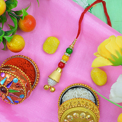 Wonderful Tri Colored Beads Stylish Looking Lumba Rakhi