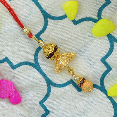 Golden Bead with Black Jewels Jhumka Type Lumba Rakhi for Bhabhi