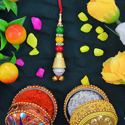 Three Colorful Beads With Reflecting Jewels Wonderful Lumba Rakhi