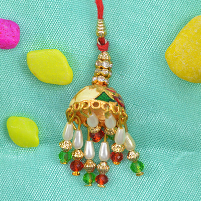 Umbrella Type Different Shaped Beads Golden Lumba Rakhi