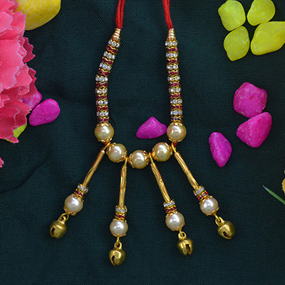 Attractive Rich Looking Two Sided Hanging Beads Lumba Rakhi For Bhabhi