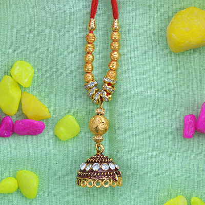 Meena Heavy Work Multi Threaded Golden and Brown Color Lumba Rakhi