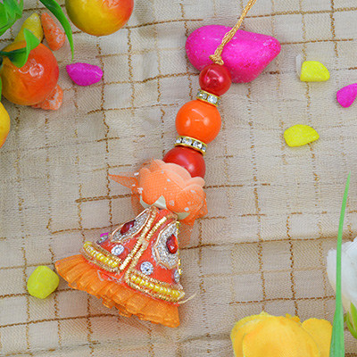 Shining Colorful Berry Beads Orange Color Lumba Rakhi