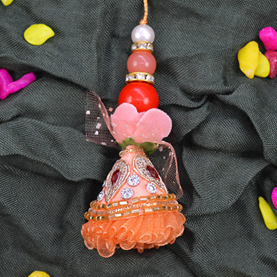 Amazing Mixture of Pink and Orange Color Lumba Rakhi for Bhabhi