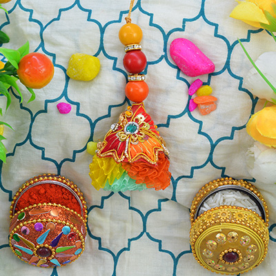 Three Shining Beads Stunning Looking Elegant Lumba Rakhi