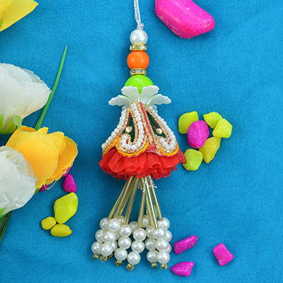 Bunch of Beads Hanging on Amazingly Designer Lumba Rakhi
