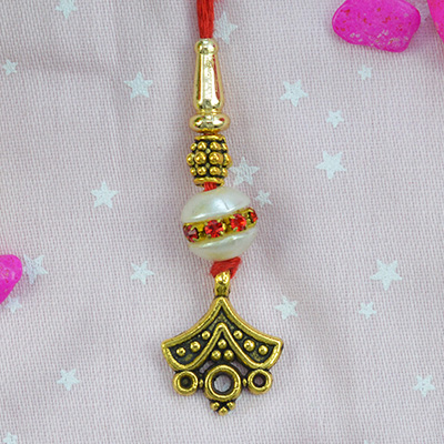 Round Shape Jewels Studded on Bead Small Lumba Rakhi