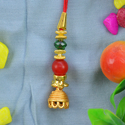 Wonderful and Incredible Red and Green Beaded Golden Lumba Rakhi