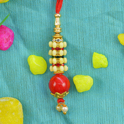 Red Berry Type Bead Hanging on Red Threaded Lumba Rakhi