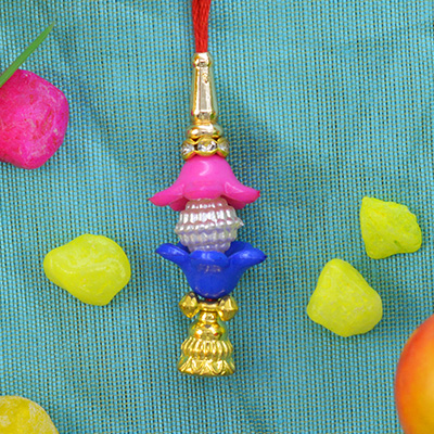 White Dotted Bead in Mid of Pink and Blue Shell Amazing Lumba Rakhi