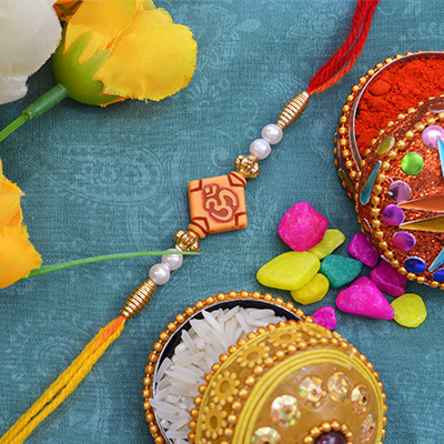 Marvelous Square OM with Antique Beads Multicolor Moli-Dori Rakhi