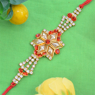 Gorgeous Colorful Diamonds in Center Flower Shape Eye-Catching Jewels in Graceful Red Silk Thread