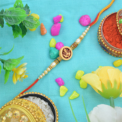 Unique Lovely Light Golden Rounded Ganesh with Eye-Catching Beads