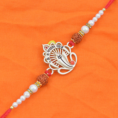 Stunning Shining Ganesh with Two Unique Rudraksha in Graceful Silk Thread 