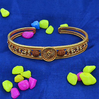 Amazing Golden Rounded Rudraksha OM Rakhi Bracelet