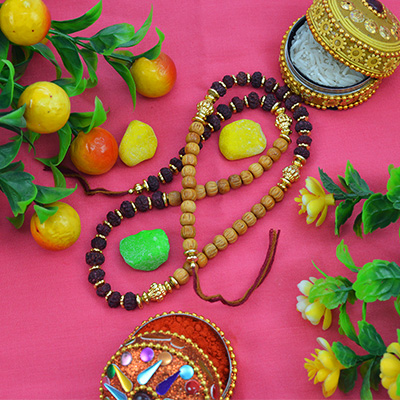 Unique Rudraksha and Beautiful Sandalwood Beads Garland wity Eye-Catching Thread