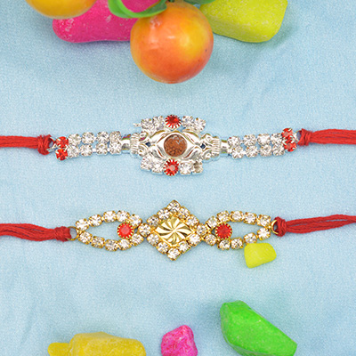 Rudraksha in Middle silver and Golden Color Amazing Pair of 2 Brother Rakhis