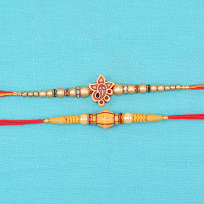 Shri Ganesha and Sandalwood Beads Designer Two Awesome Looking Brother Rakhis Set of 2