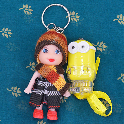 Smiling Doll Keychain Rakhi with Minions Toy Kids Rakhi for Girl and Boy