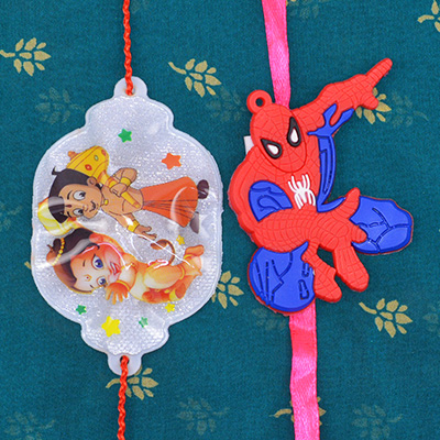 Chhota Bheem and Small Ganesha Kid Rakhi with Spider Man Kid Rakhi Set of 2 Kids Rakhi