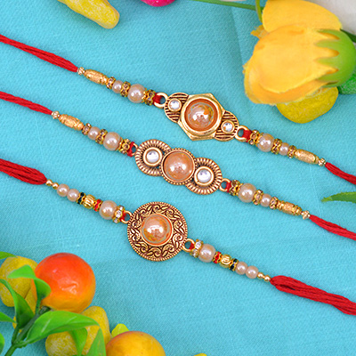 Eye Catching Nicely Work handcrafted Pear Rakhi Set of 3 Rakhis for Brother