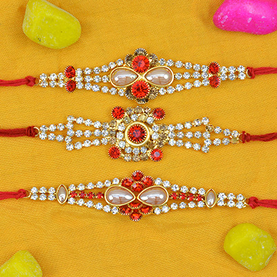 New Designs Pearl and Jewel Studded Unique Rakhis Collection for 3 Brother