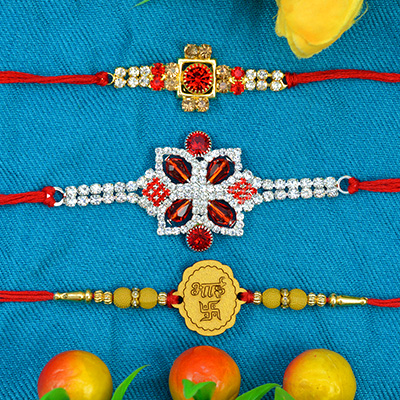 3 Amazing Looking Rich and Small Designer Rakhis Set Collection for Brothers