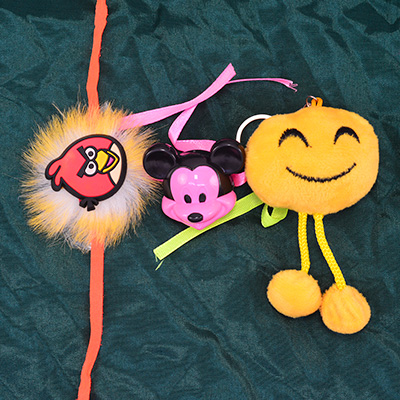 Angry Bird Mickey Mouse and Soft Toy Amazing Combo of Three Kids Rakhi