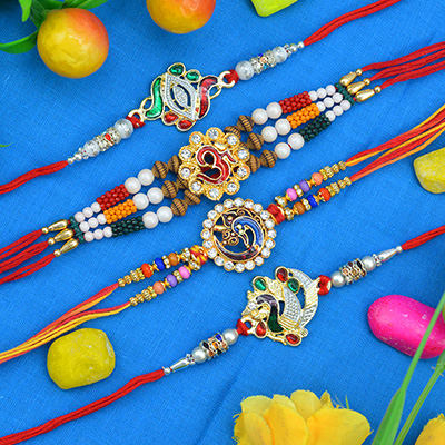 Magnificent Collection of Peacock and Sacred Om Brother Rakhi Collection Set of 4