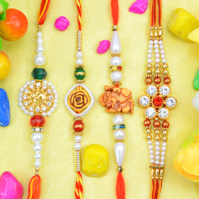 Fascinating Pear Rakhis with Beads and Jewels Collection of 4 Brother Rakhis