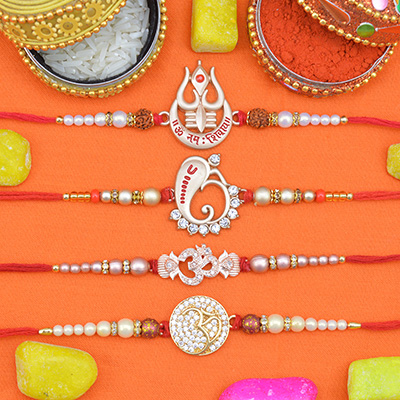 Sacred Rakhis Collection of 4 Auspicious Marvelous Looking Rakhis for Brothers