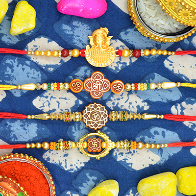 Auspicious Stunning Looking Set of Divine God Rakhis for 4 Brother