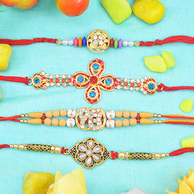 Different Designs Amazing Looking Colorful 4 Set of Rakhis for Brother 