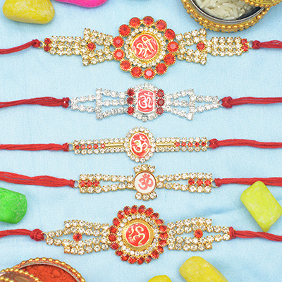 Divine Shining Jewel and God Rakhis Collection of 5 Brother Rakhis