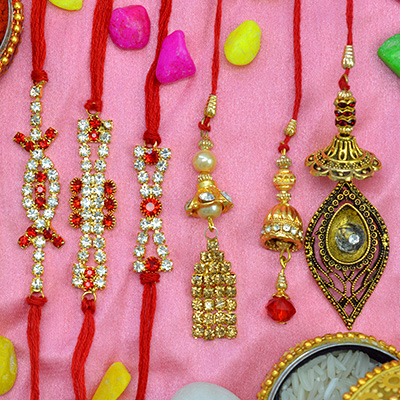 Sparkling Diamond Rakhi Collection of 6 Rakhis for Family