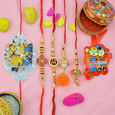 Fine Collection of 2 Brother 2 Bhabhi and 2 Kids Rakhis for Family