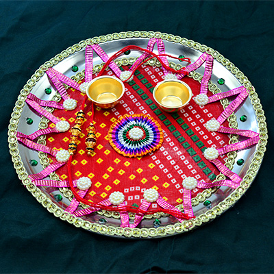 Unique Design Colorful Stunning Looking Rakhi Pooja Thali