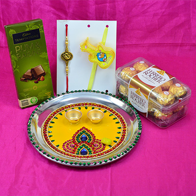 Temptation Chocolate with Rakhis and Yellow Color Beautiful Rakhi