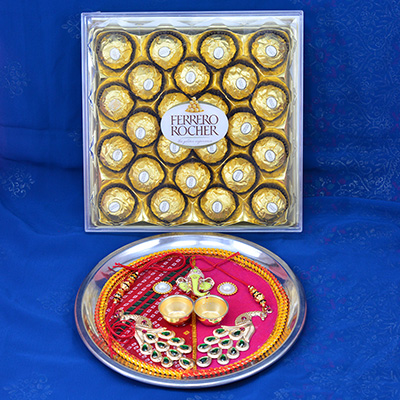 24 Pc Ferrero Rocher Chocolate along with Handmade Thali of Puja on Raksha Bandhan