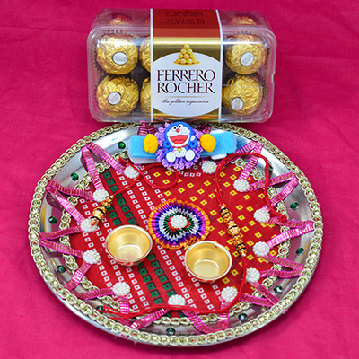 Ferrero Rocher Tasty Branded Chocolates with Amazing Handcrafter Puja Thali for the Festival of Raksha Bandhan.