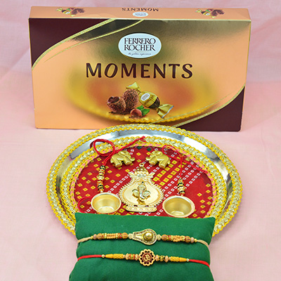 Ferrero Rocher Moments Chocolates with Marvelous Rakhis and Rajasthani Color Design Ganesha Divine Rakhis