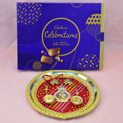 Cadbury Celebration Dark Blue New Celebration Chocolates with Ganesha and Elephants Design Rakhi Puja Thali