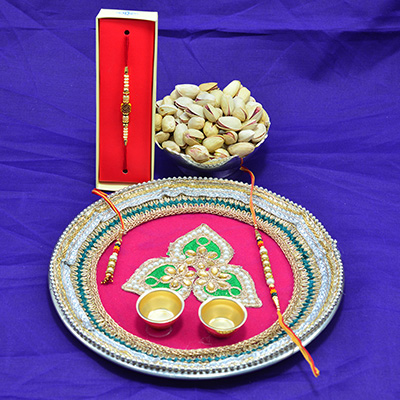 Pistachios Fresh Branded Dry Fruits with Amazing Looking Handcrafted Rakhi Pooja Thali