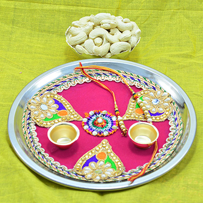Quality and Top Class Dry Fruit Hamper with Pan Shape Handcrafted Design Rakhi Puja Thali